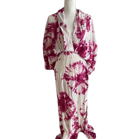 S/W/F Magenta Tie Dye Plunge Dress Oversized Size Small - Picture 4 of 9